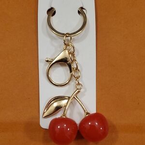 Cherry Keychain with Gold Accents